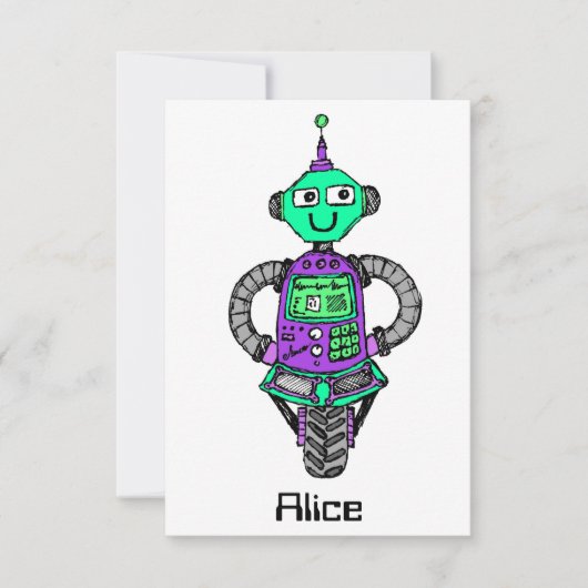 Arnie robot, paars en groen kaart (Voorkant)
