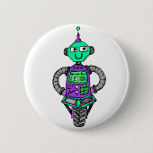 Arnie robot, paars en groen ronde button 5,7 cm (Voorkant)