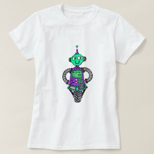 Arnie robot, paars en groen t-shirt