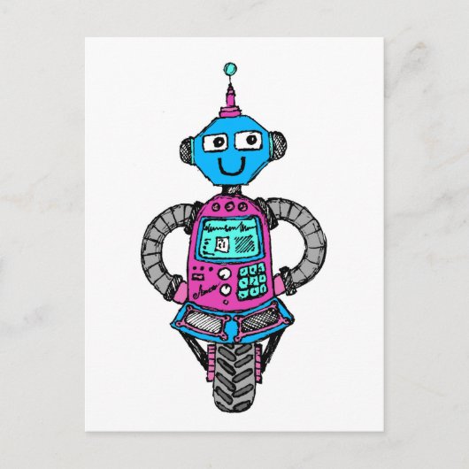 Arnie Robot: Roze en blauw Briefkaart (Voorkant)