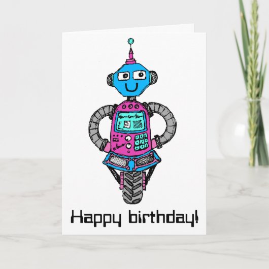 Arnie Robot: Roze en blauw Kaart (Voorkant)