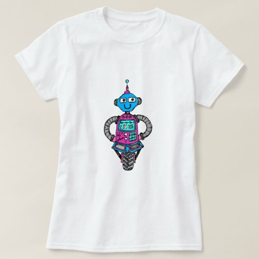 Arnie Robot: Roze en blauw T-shirt (Design voorkant)
