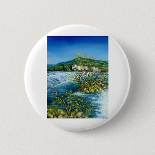 ARNO RIVER AT ROVEZZANO Florence Italië Ronde Button 5,7 Cm (Voorkant)