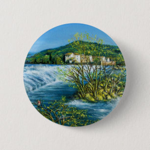 ARNO RIVER IN ROVEZZANO Florence Tuscany Landscape Ronde Button 5,7 Cm