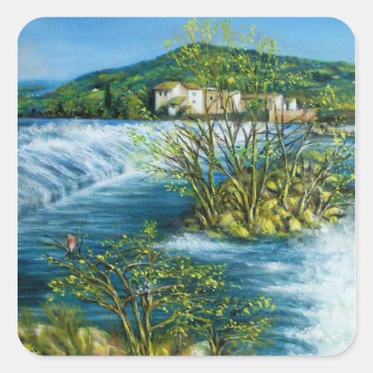 ARNO RIVER IN ROVEZZANO Florence Tuscany Landscape Vierkante Sticker (Voorkant)