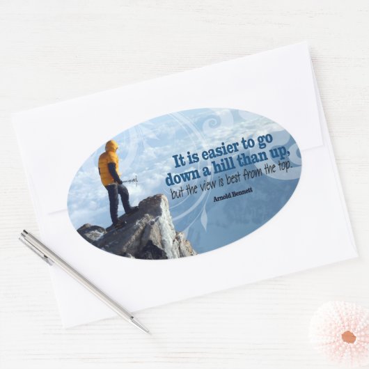 Arnold Bennett Inspirerend quote "Top uitzicht" Ovale Sticker (Envelop)