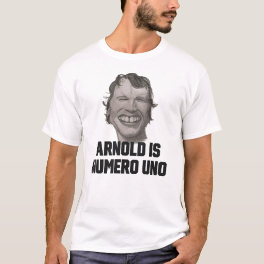 "Arnold is Numero Uno" Schwarzenegger Arnie Retro T-shirt (Voorkant)