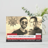 Arnold Schwarzenegger Funny TV News 50th Birthday Kaart (Staand voorkant)