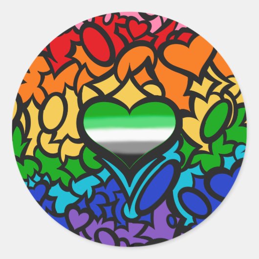 Aro Hart 8-streep Regenboog Pride Kriebels Ronde Sticker (Voorkant)