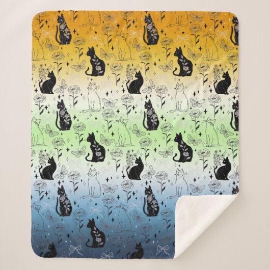 AroAce Agender Pride Black Cat - Mystieke Heks Sherpa Deken (Voorkant)