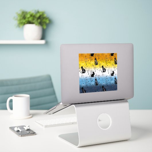 AroAce Agender Pride Zwarte Kat - Mystieke Hekseri Sticker (Laptop op bureau)