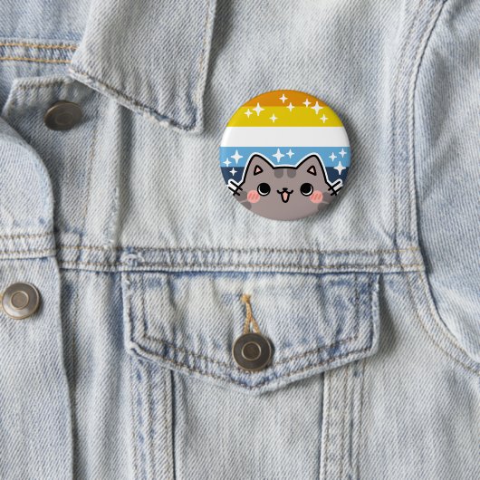 AroAce LGBT Pride Flag Cat Button (In situ)