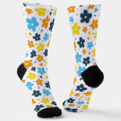 AroAce Pride Flowers Doodle Sinaasappel geel blauw Sokken (Gebogen)