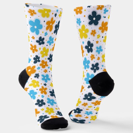 AroAce Pride Flowers Doodle Sinaasappel geel blauw Sokken (Gebogen)