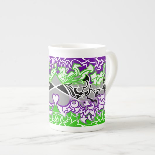 Aroace Radioactive Pride Flag Squiggles Porselein Kop (Voorkant rechts)