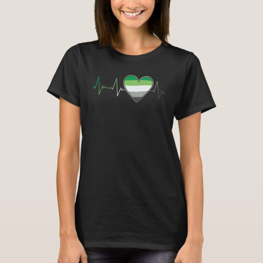 Aromantic Flag Heart Heartbeat Pride Month EKG Pul T-shirt (Voorkant)