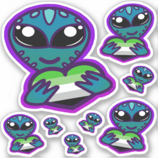 Aromantische en gewortelde Alien-Stickers Sticker