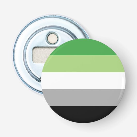 Aromantische Pride Strepen Button Flesopener (Voorkant)