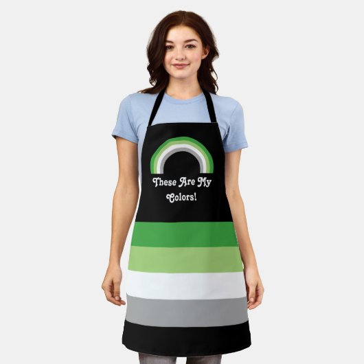 Aromantische pridevlag en regenboog met tekst schort (Gedragen)