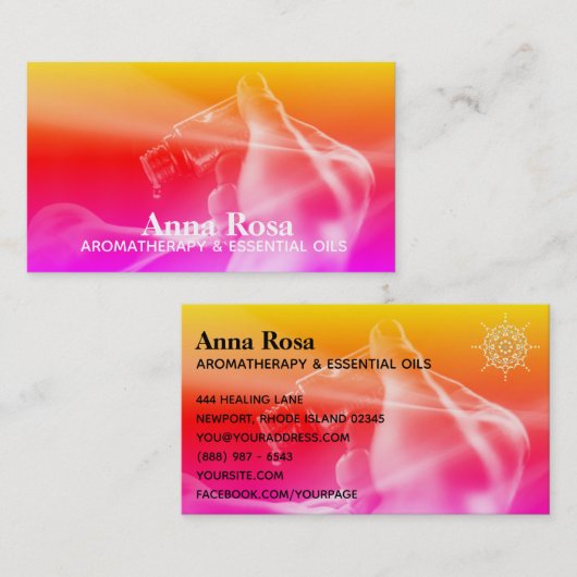 *~* Aromatherapie Essentiële oliën Fleshand Visitekaartje (Voorkant / Achterkant)