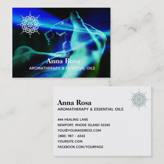*~* Aromatherapie Oogvangend Essential Oils Blue Visitekaartje (Voorkant / Achterkant)