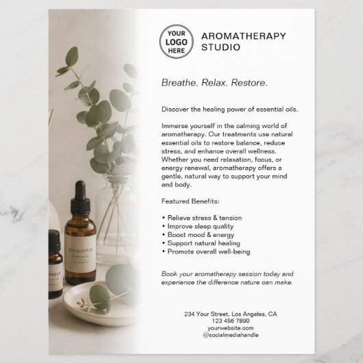 Aromatherapie Spa Bedrijf Witte Aangepaste Logo Flyer (Voorkant)