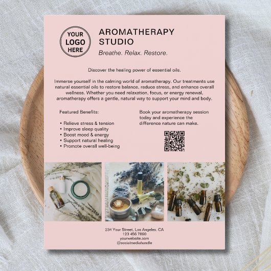 Aromatherapie Spa Logo QR Roze Promotie Zakelijk Flyer