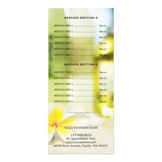 Aromatherapy Spa Huidverzorging Salon Menu Prijs (Achterkant)