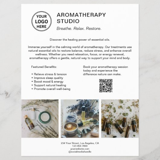 Aromatherapy Spa Logo QR Promotional Business Flyer (Voorkant)