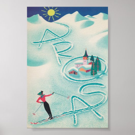 Arosa Switzerland Retro Vintage Ski Poster (Voorkant)