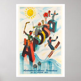 Arosa Zwitserland Berg Sneeuw Winter Vintage Ski Poster