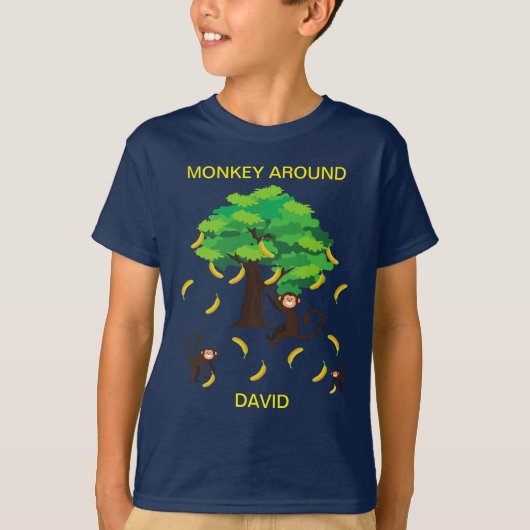 Around apen die bananen gaan t-shirt (Voorkant)