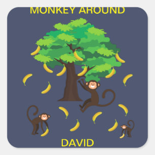 Around apen die bananen gaan vierkante sticker