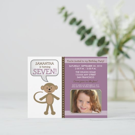 Around-Birthday Party Invite (paars) Kaart (Staand voorkant)