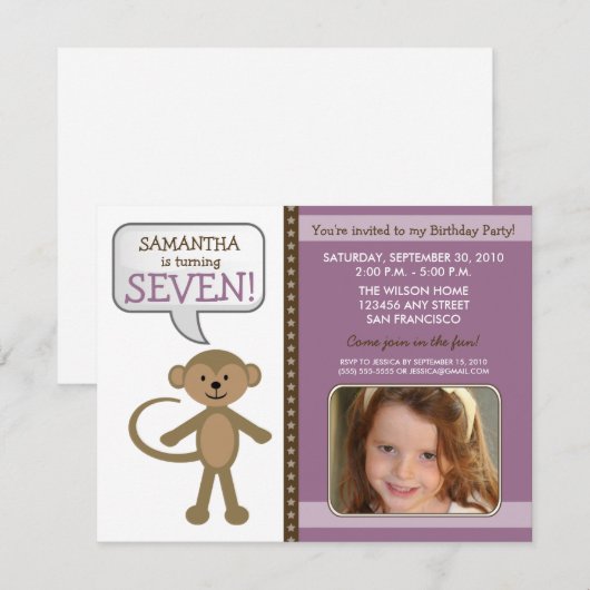 Around-Birthday Party Invite (paars) Kaart (Voorkant / Achterkant)