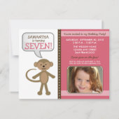 Around Birthday Party - Monkey-ing Invite (roze) Kaart (Voorkant)