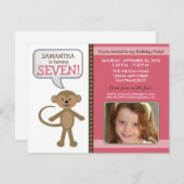 Around Birthday Party - Monkey-ing Invite (roze) Kaart (Voorkant / Achterkant)