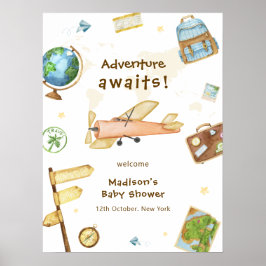 Around The World Airplane Baby Shower Welcome  Poster