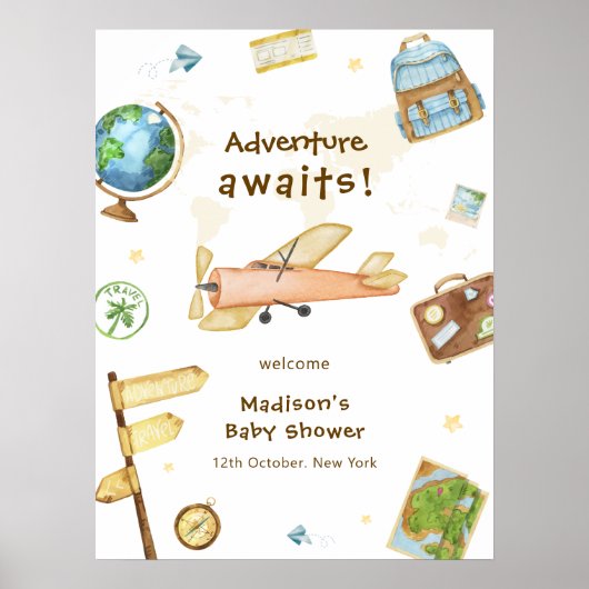Around The World Airplane Baby Shower Welcome  Poster (Voorkant)