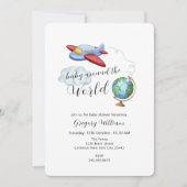 Around The World Map Airplane Baby Shower Kaart (Voorkant)