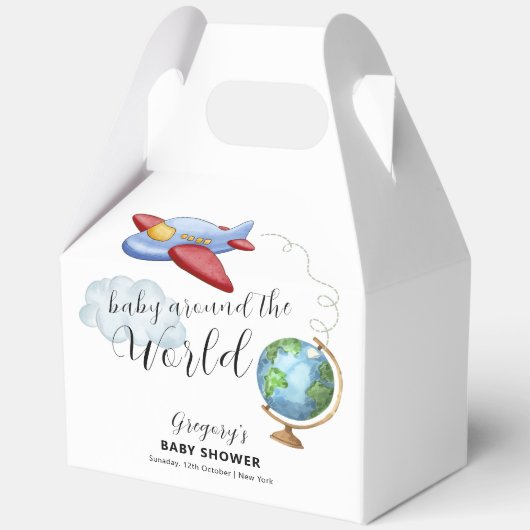 Around The World Map Airplane Boy Baby Shower Bedankdoosjes (Voorkant)