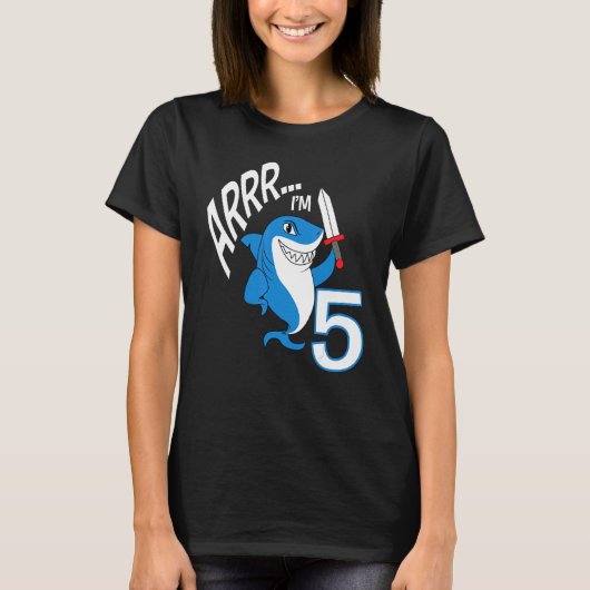 Arr I'm 5 Shark Birthday Thmed Bday Party Celebr T-shirt (Voorkant)
