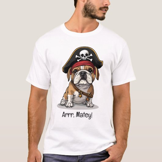 Arr Matey Pirate English Bulldog Schedel Kruisbeen T-shirt (Voorkant)