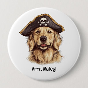 Arr Matey Pirate Golden Retriever Hond Schedel Ronde Button 4,0 Cm