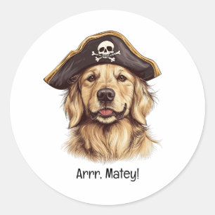 Arr Matey Pirate Golden Retriever Hond Schedel Ronde Sticker