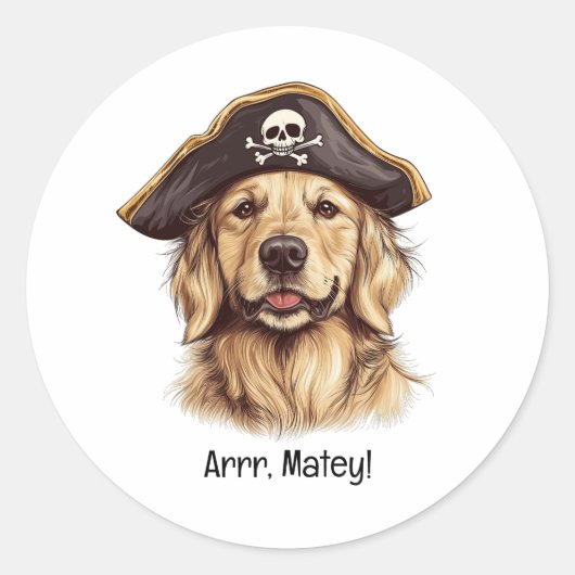 Arr Matey Pirate Golden Retriever Hond Schedel Ronde Sticker (Voorkant)