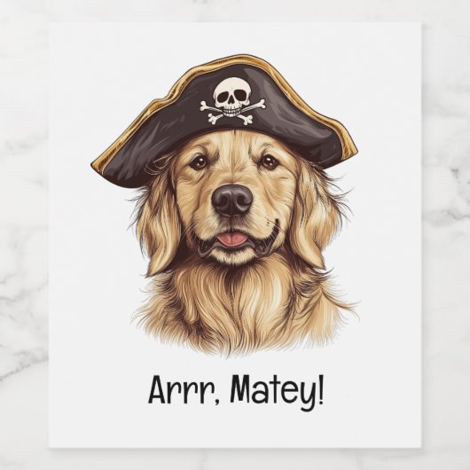 Arr Matey Pirate Golden Retriever Hond Schedel Wijn Etiket (Enkel label)