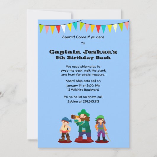Arr. Pirates Birthday Party Custom Invitation Kaart (Voorkant)