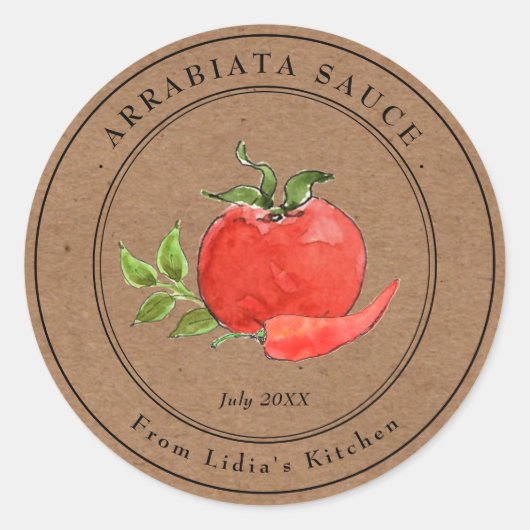 Arrabiata Pasta saus Kraft papier Jar label (Voorkant)
