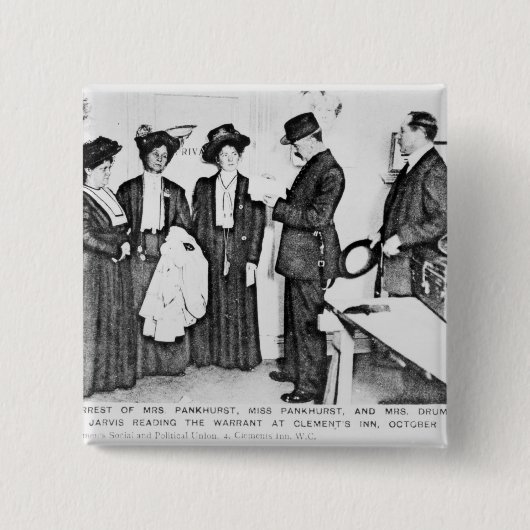 Arrestatie van mevrouw Pankhurst Vierkante Button 5,1 Cm (Voorkant)
